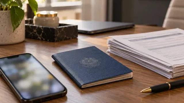 Celular e documentos de contribuição organizados para conferir o pedido de aposentadoria por idade