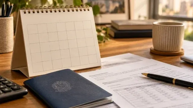 Calendário e extrato do INSS usados para comparar as regras de transição