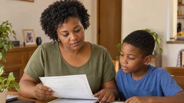 Mãe e filho organizando documentos para auxílio-reclusão