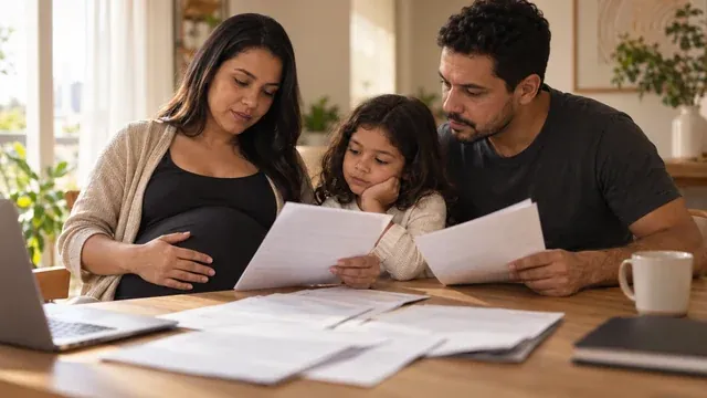 Documentos de benefícios do INSS para a família sobre a mesa