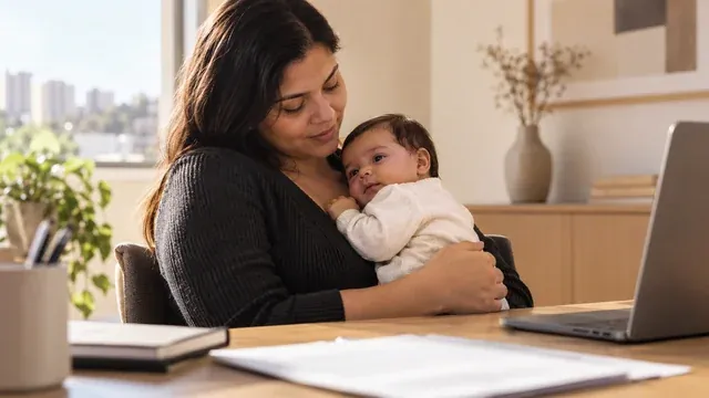 Mãe com o bebê no colo, caso típico de salário-maternidade